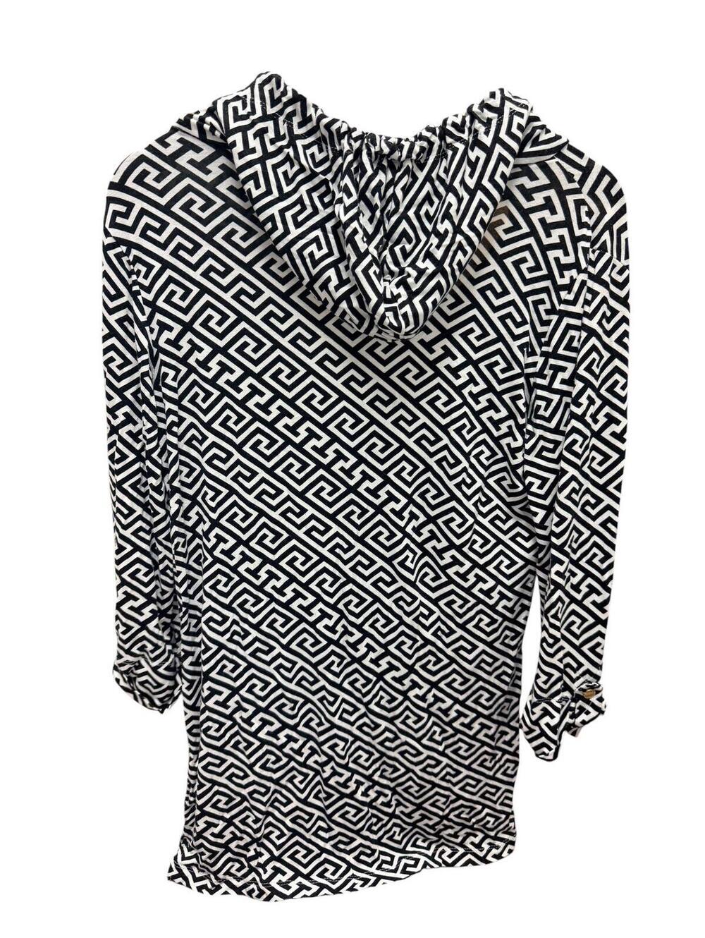 Macbeth Collection Black and White Geometric Hooded Tunic Top - Picture 3 of 6